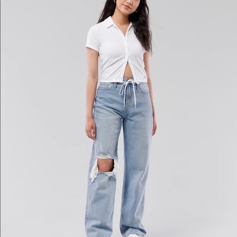 hollister high rise baggy jean light wash